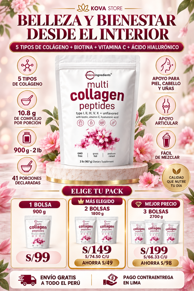 Colágeno Péptidos Toplux 1800 mg — 5 Tipos de Colágeno (90 cápsulas)