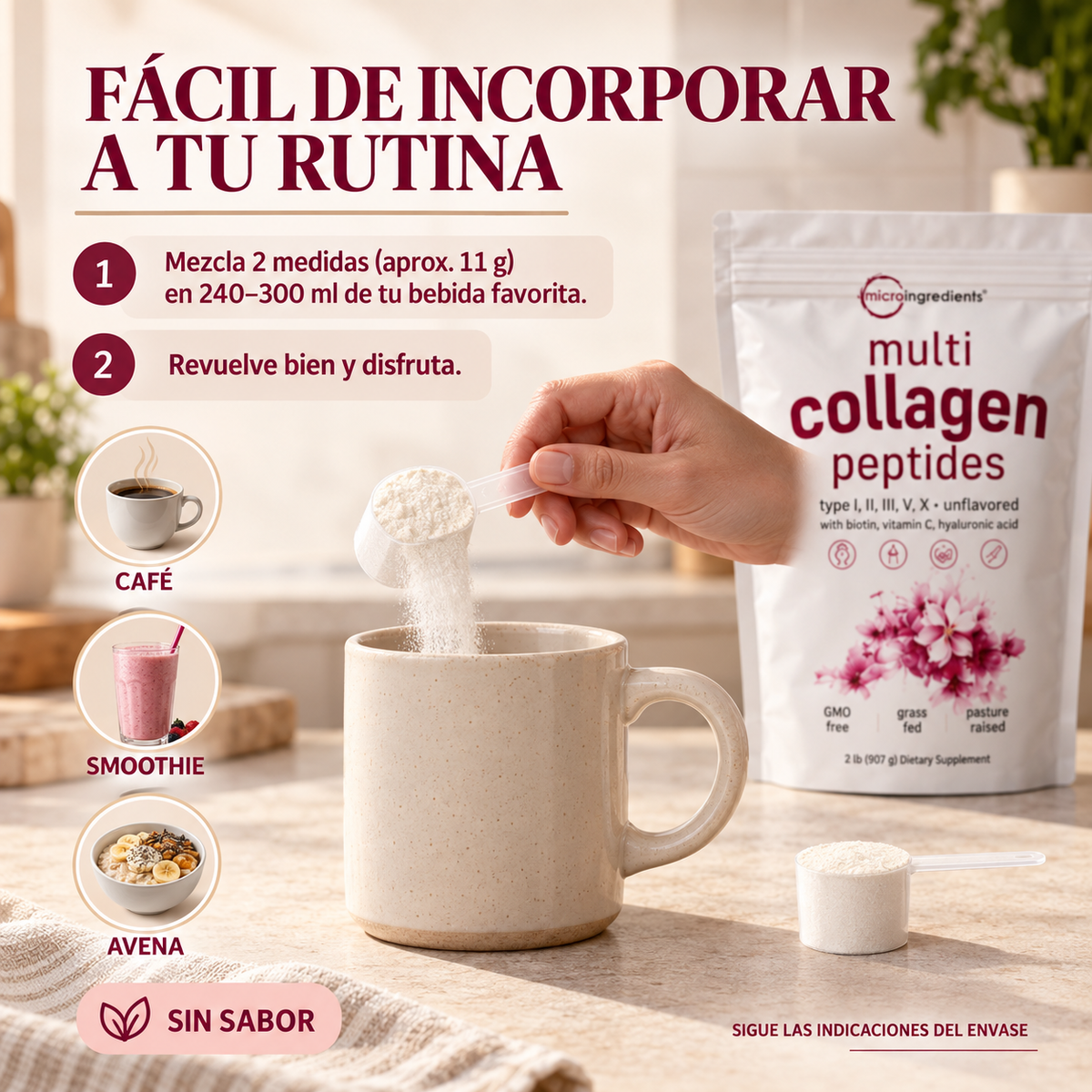 Colágeno Péptidos Toplux 1800 mg — 5 Tipos de Colágeno (90 cápsulas)