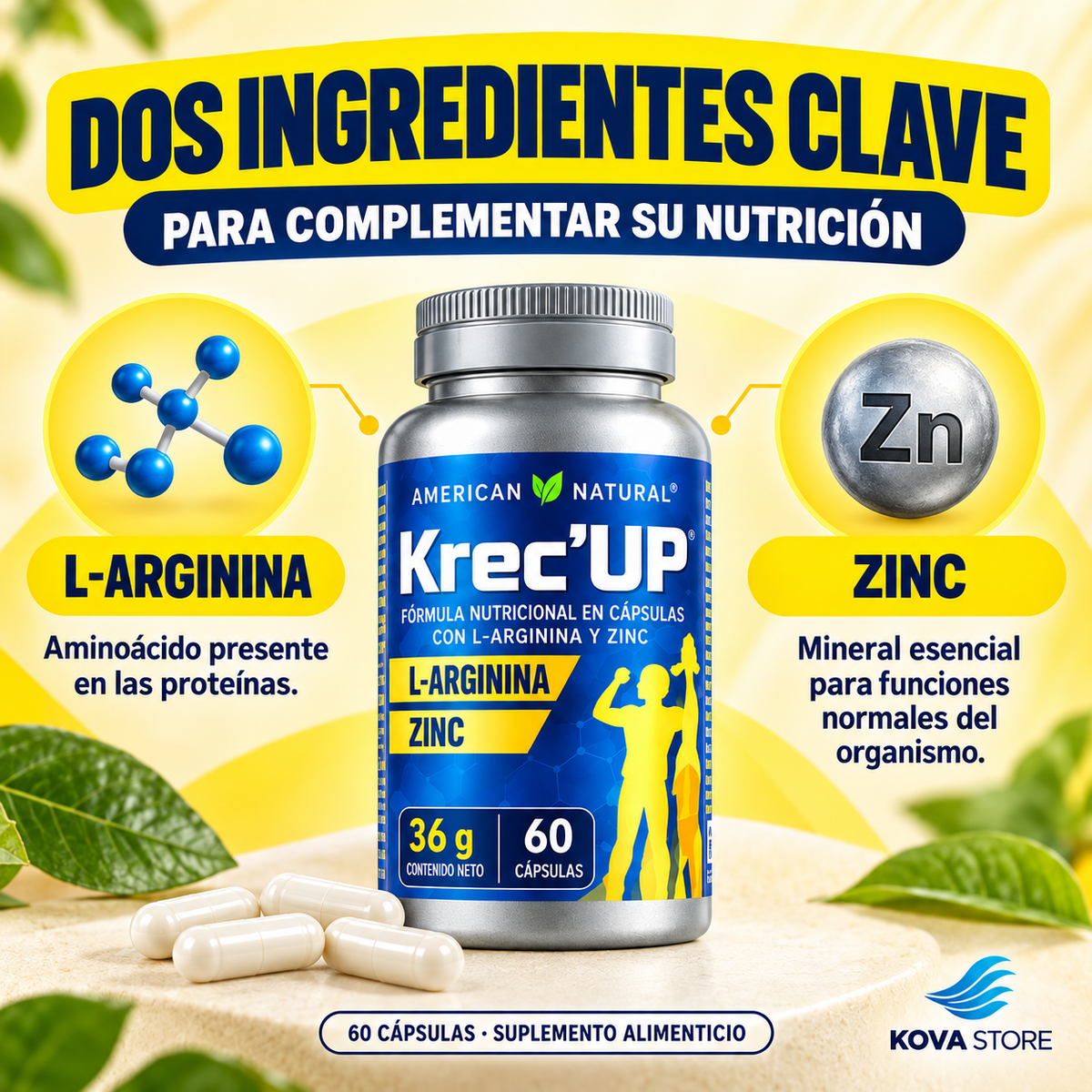 Krec'Up American Natural - L arginina + zinc para crecimiento y energía (9-22 AÑOS)