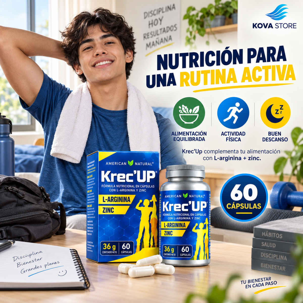 Krec'Up American Natural - L arginina + zinc para crecimiento y energía (9-22 AÑOS)
