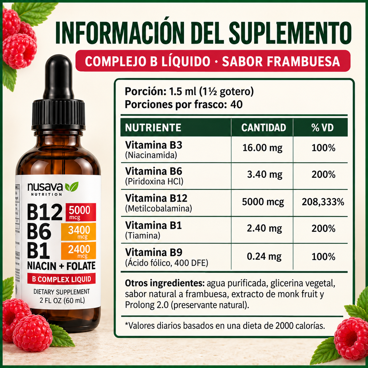 Vitamina B12 5000 mcg en Gotas — Complejo B Líquido Alta Potencia (Caja x2)