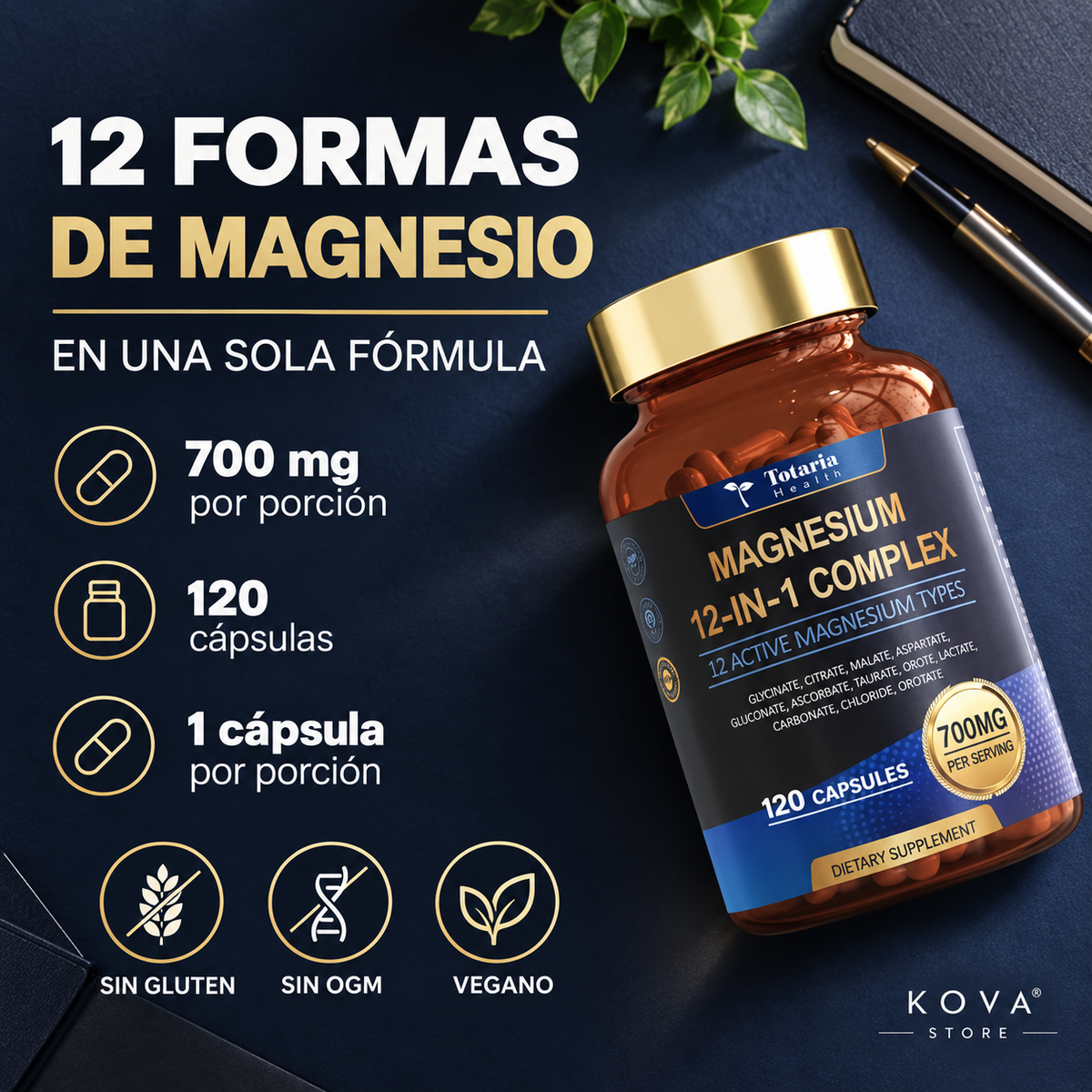 Magnesio 12 en 1 — Fórmula Completa 700 mg (120 cápsulas)