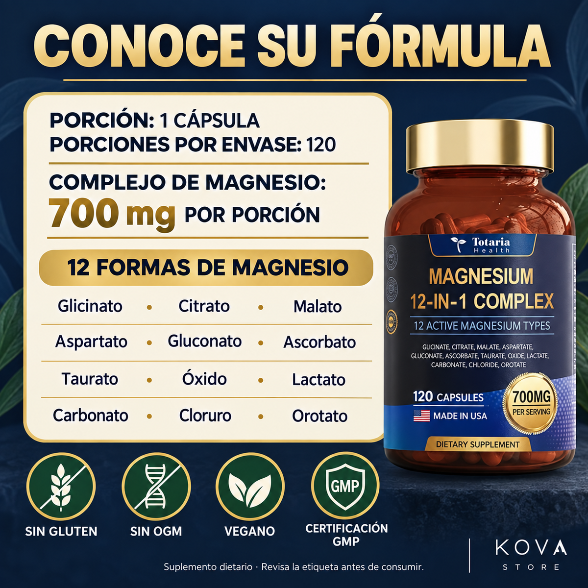 Magnesio 12 en 1 — Fórmula Completa 700 mg (120 cápsulas)
