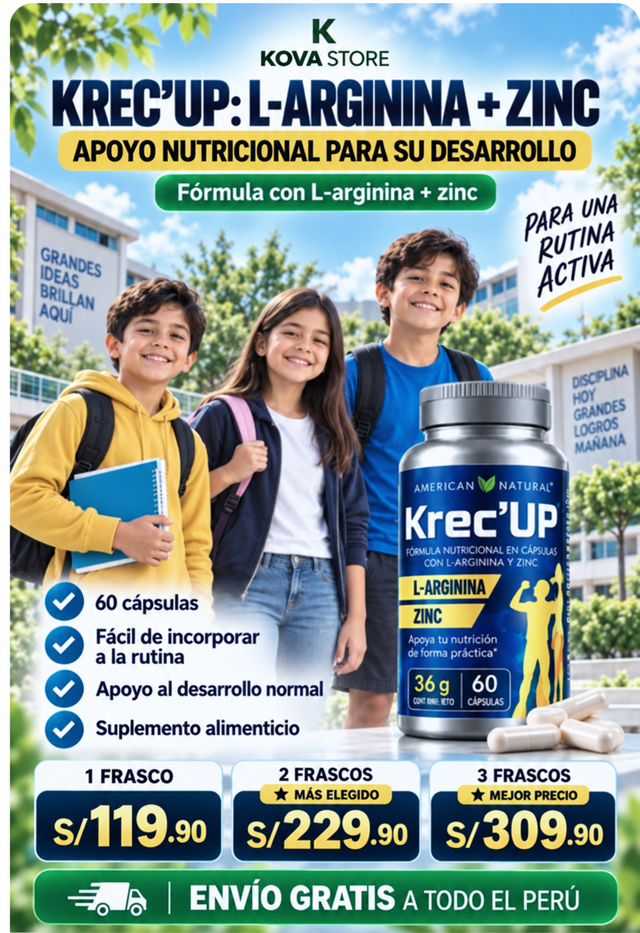 Krec'Up American Natural - L arginina + zinc para crecimiento y energía (9-22 AÑOS)