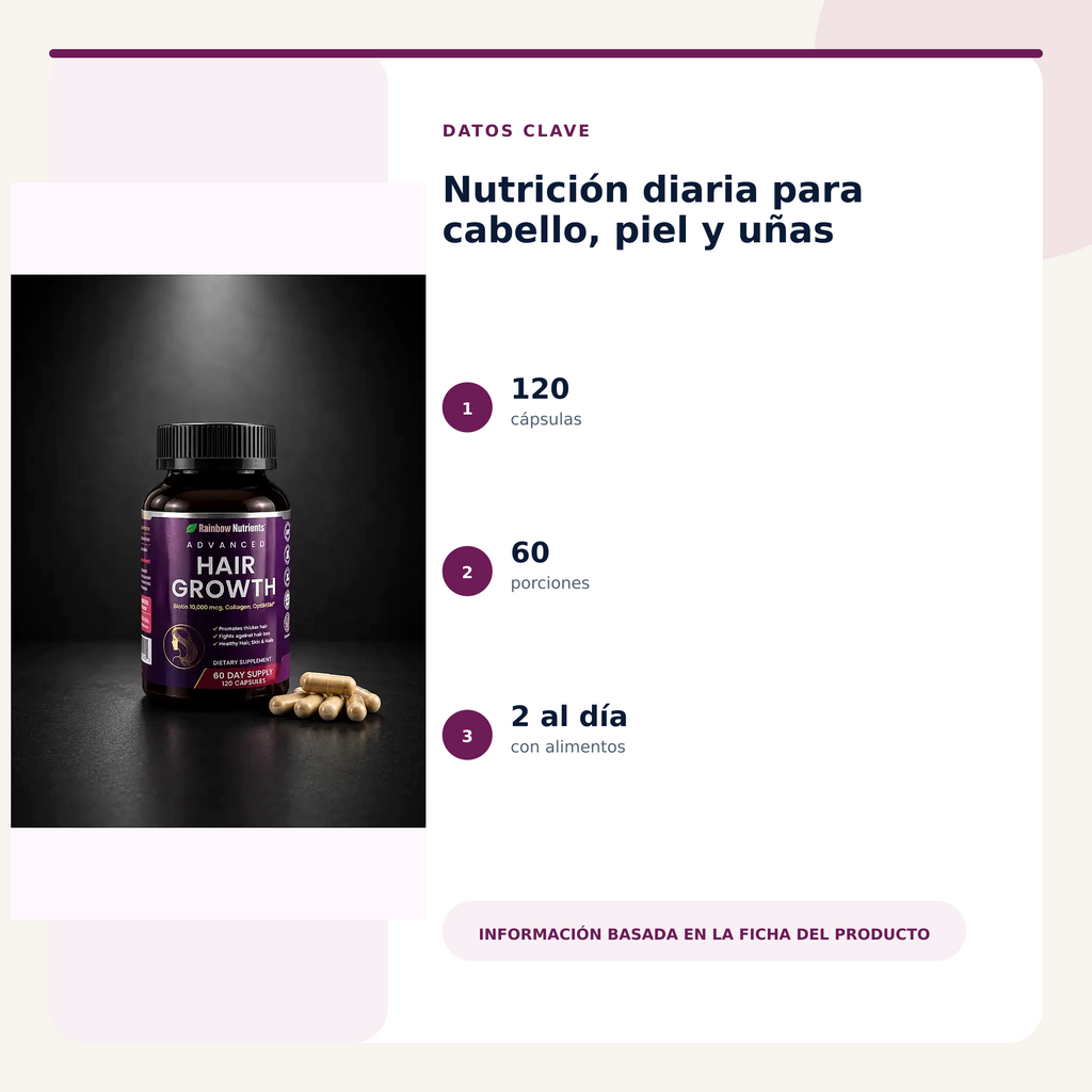 Hair Growth Advanced: 120 cápsulas, 60 porciones y uso de 2 cápsulas al día