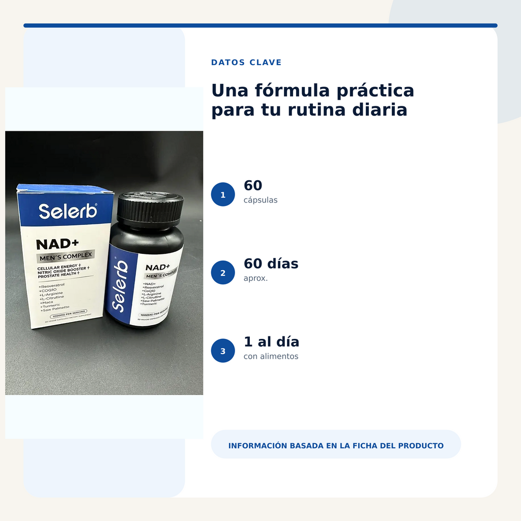 Selerb NAD+ Men's Complex: datos clave de presentación y uso